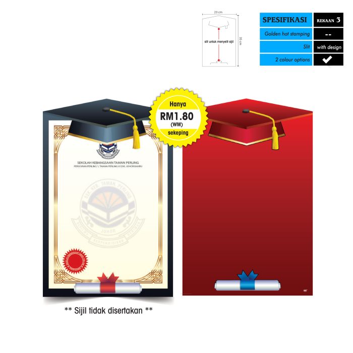 <p style="font-size: 20px; margin-bottom: 0px; padding-top: 0px;">Folder Sijil Graduasi (Pengijazahan) <br>Rekaan 3 (One Piece)</p>