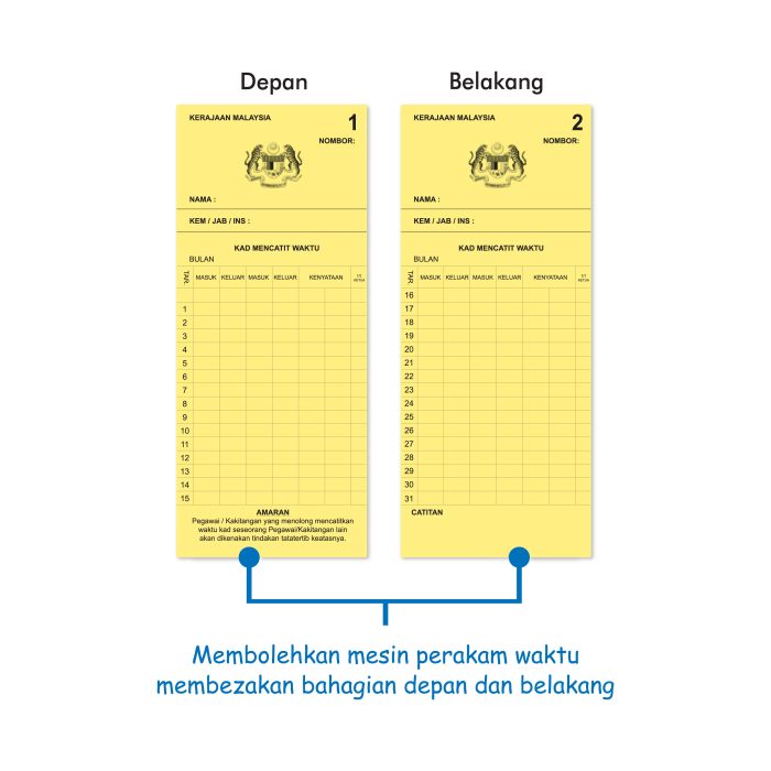 <p style="font-size: 20px; margin-bottom: 0px; padding-top: 0px;">Kad Perakam Waktu (Punch Card) Jabatan Kerajaan</p>