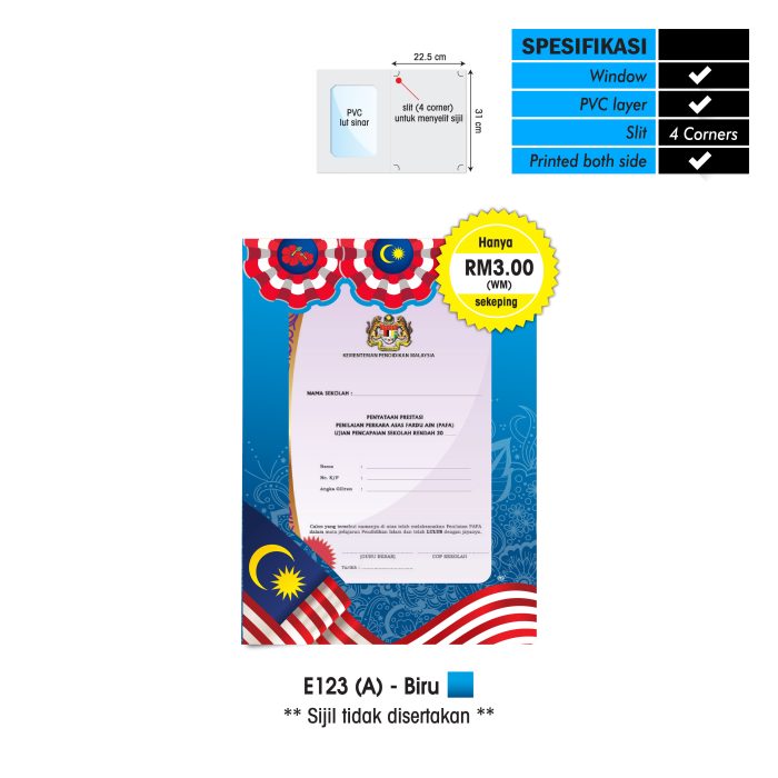 <p style="font-size: 20px; margin-bottom: 0px; padding-top: 0px;">Folder Sijil Premium (Window + PVC) <br> Rekaan Patriotisme</p>