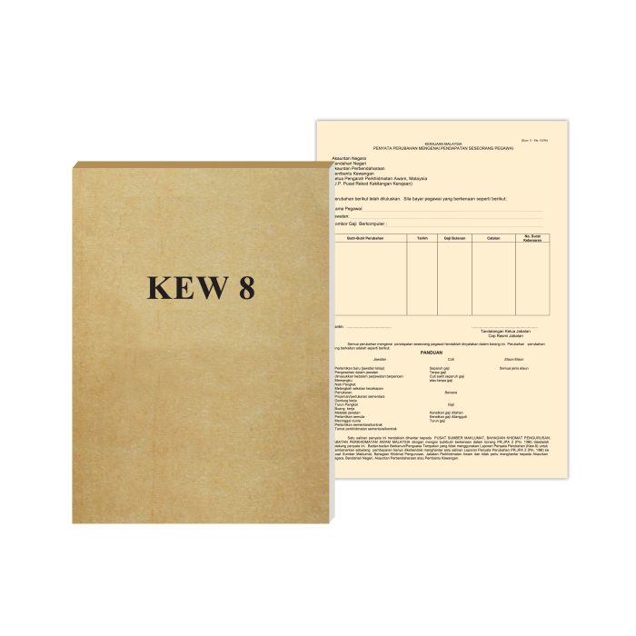 <p style="font-size: 20px; margin-bottom: 0px; padding-top: 0px;">Penyata Perubahan Mengenai Pendapatan Seseorang Pegawai <br>(KEW 8)</p>