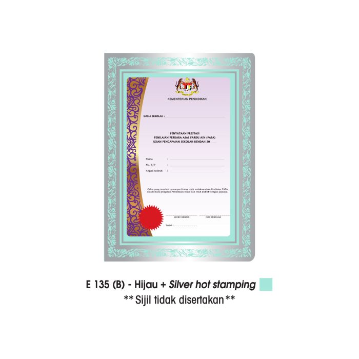 <p style="font-size: 20px; margin-bottom: 0px; padding-top: 0px;">Folder Sijil Eksklusif <br>(Hot Stamping + Window With PVC) <br>Rekaan Klasik</p> - Image 3