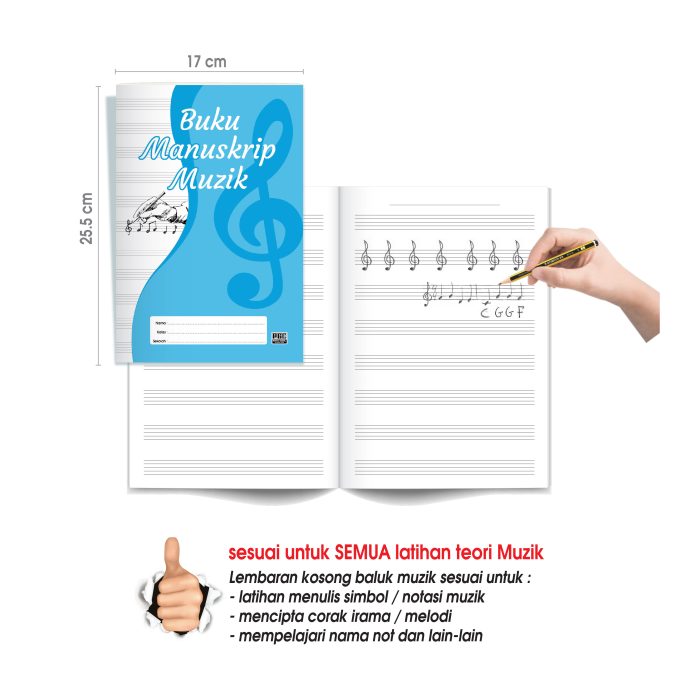 <p style="font-size: 20px; margin-bottom: 0px; padding-top: 0px;">Buku Manuskrip Muzik </p><p style="font-size: 20px; color: red; margin-bottom: 0px; padding-top: 0px;">五线谱练习本</p>