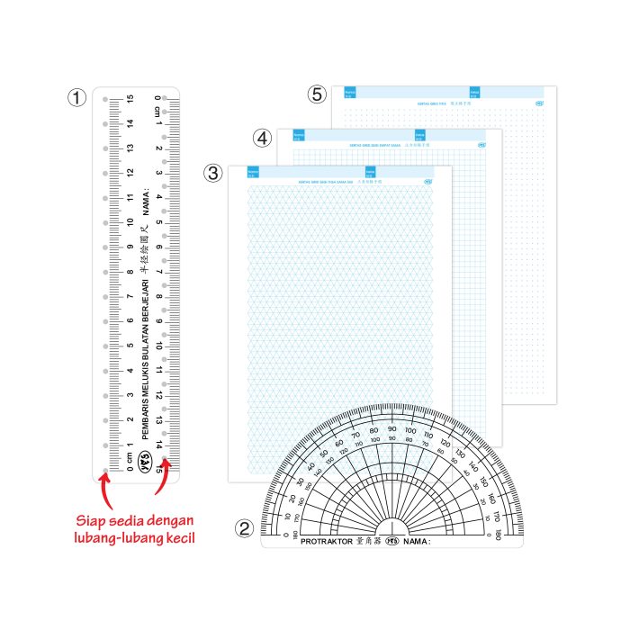 <p style="font-size: 20px; margin-bottom: 0px; padding-top: 0px;">Set Lukis dan Ukur Geometri <br>(Pembaris Ubah Suai) </p><p style="font-size: 20px; color: red; margin-bottom: 0px; padding-top: 0px;">几何图形绘制与测量工具包 (创意画圆尺)</p>