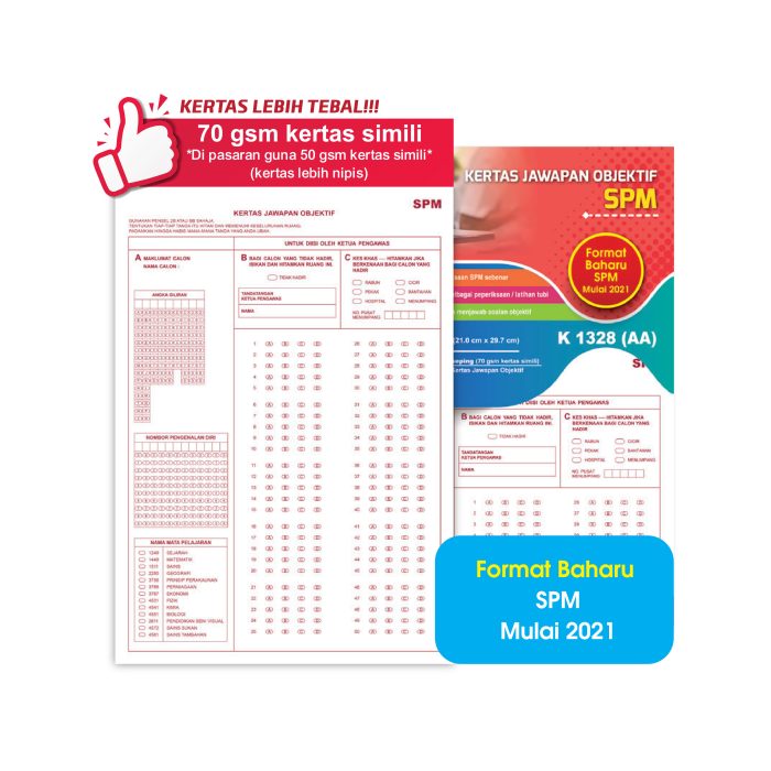 <p style="font-size: 20px; margin-bottom: 0px; padding-top: 0px;">Kertas Jawapan Objektif SPM <br>- Sekolah Menengah</p>