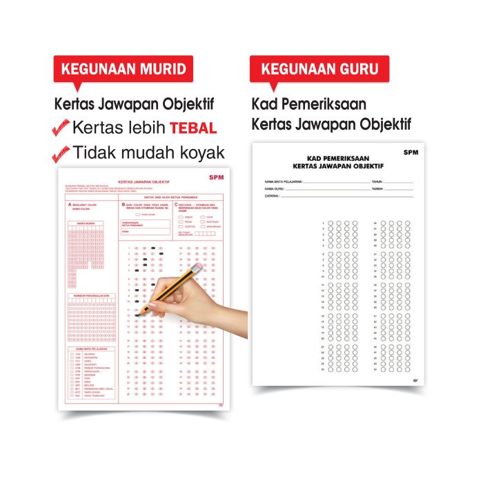 <p style="font-size: 20px; margin-bottom: 0px; padding-top: 0px;">Kad Pemeriksaan & <br>Kertas Jawapan Objektif SPM <br>- Sekolah Menengah</p> - Image 3
