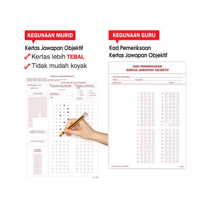<p style="font-size: 20px; margin-bottom: 0px; padding-top: 0px;">Kad Pemeriksaan & <br>Kertas Jawapan Objektif <br>- Sekolah Rendah</p> - Image 3