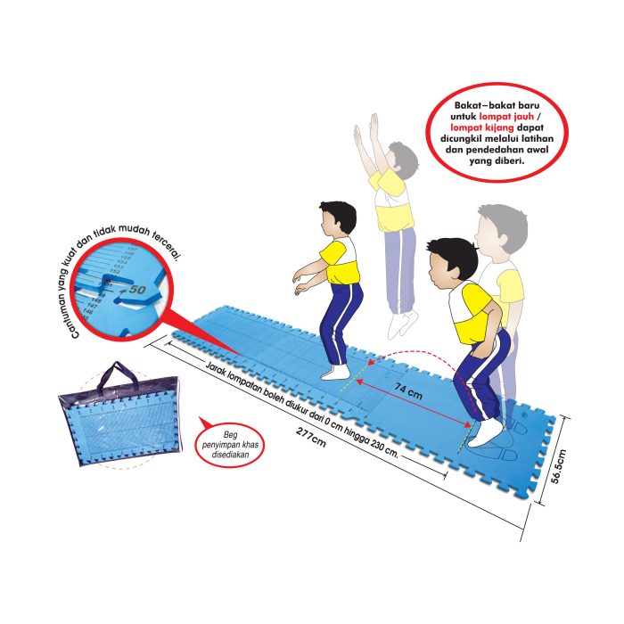 <p style="font-size: 20px; margin-bottom: 0px; padding-top: 0px;">Alat Pengukuran Lompat Jauh Berdiri Fleksibel (MyTID) </p><p style="font-size: 20px; color: red; margin-bottom: 0px; padding-top: 0px;">组装式 MyTID 跳远测量垫</p>