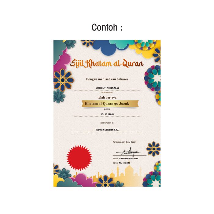 <p style="font-size: 20px; margin-bottom: 0px; padding-top: 0px;">Sijil Khatam al-Quran</p> - Image 2