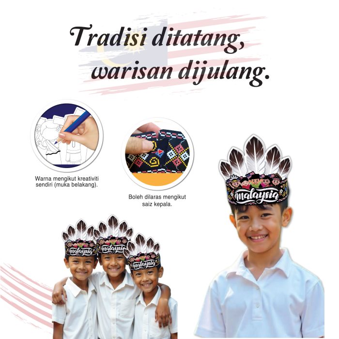<p style="font-size: 20px; margin-bottom: 0px; padding-top: 0px;">RAMPAIAN MEWARNA DAN KRAF </p><p></p><p style="font-size: 20px; margin-bottom: 0px; padding-top: 0px;">KETAPU - Warisan Tradisi Malaysia </p><p style="font-size: 20px; color: red; margin-bottom: 0px; padding-top: 0px;">大马传统头饰 - KETAPU 帽</p> - Image 2