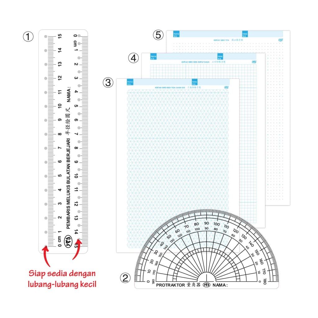 Set Lukis dan Ukur Geometri (Pembaris Ubah Suai) - 几何图形绘制与测量工具包 (创意画圆尺)