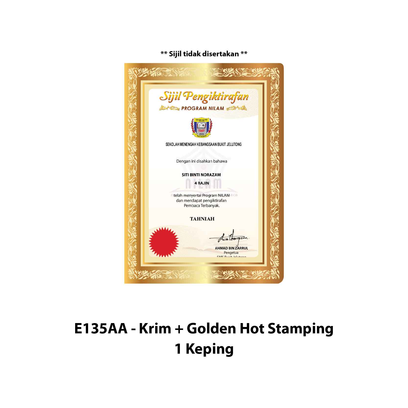 Folder Sijil Eksklusif (Hot Stamping + Window With PVC) – Rekaan Klasik - Image 2
